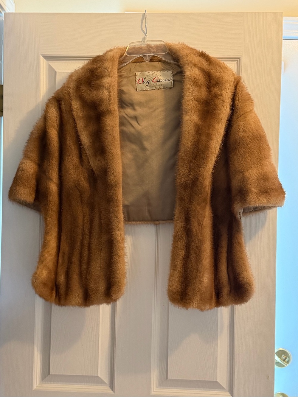Oleg Cassini Tan Short Fur Coat